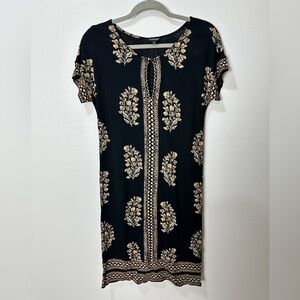 Lucky Brand Women’s Sz XS Stretch Knit Tee Shirt Sheath Keyhole Midi Dress Boho